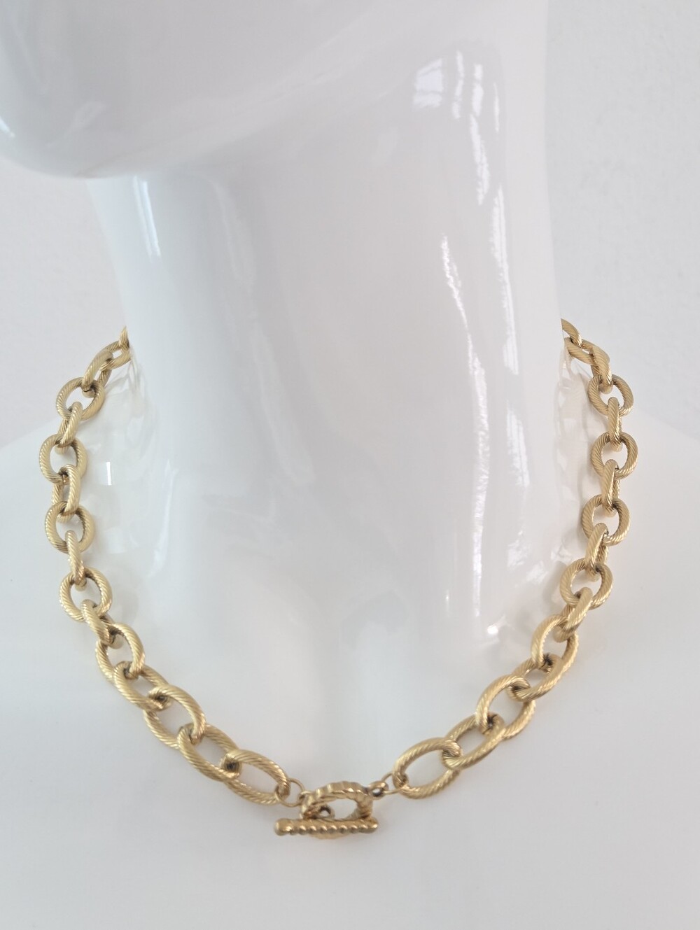 Chunky Gold Chain Toggle Necklace & Bracelet Set Twisted Oval Links - Picture 11 of 15
